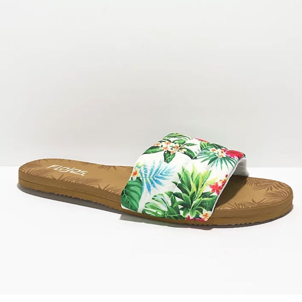 Flojos Fiesta Lite White & Hibiscus Slide Sandals